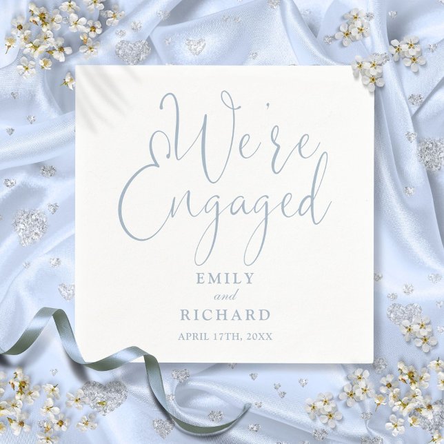Dusty Blue We're Engaged Script Engagement Party  Napkins (Dusty Blue We're Engaged Script Engagement Party Napkins)