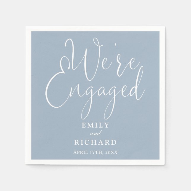 Dusty Blue We're Engaged Script Engagement Party  Napkins (Front)