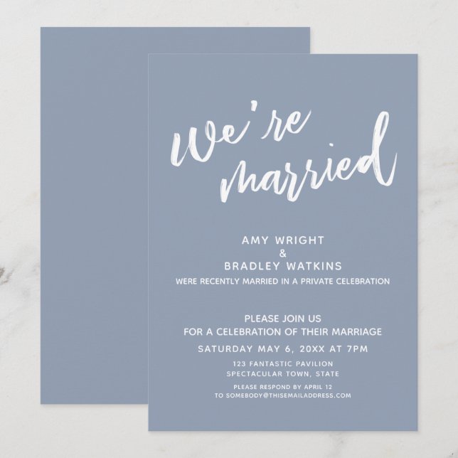 Dusty Blue We're Married Post-Wedding Reception Invitation (Front/Back)