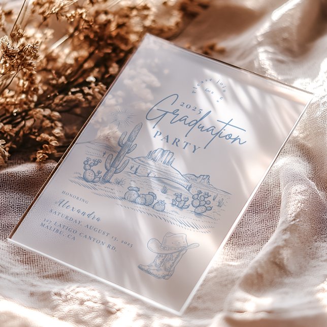 Dusty Blue Western Cowgirl Graduation Acrylic Invitations (Creator Uploaded)