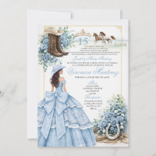 Dusty Blue Western Quinceañera Invitation