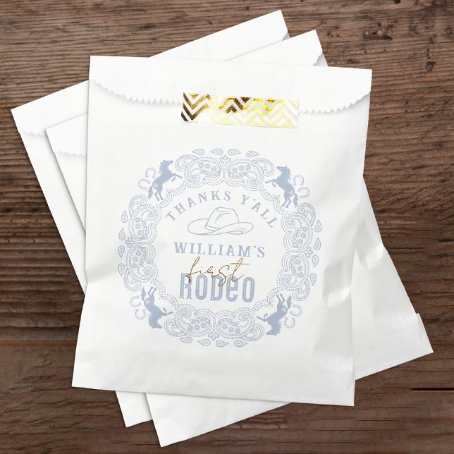 Dusty Blue Western Rodeo First Birthday Favor Bag  (First Rodeo Birthday Party Favor Bag)