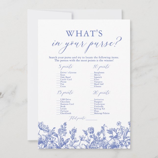 Dusty Blue What's In Your Purse Bridal Shower Game Invitation (Front)