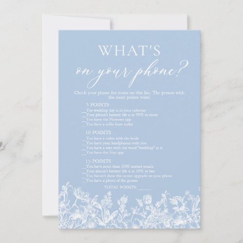 Dusty Blue Whats On Your Phone Bridal Shower Game Invitation