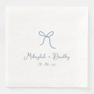Dusty Blue Whimsical Bow Personalized Wedding Paper Dinner Napkins