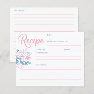 Dusty Blue Whimsical Bridal Shower Recipe Card