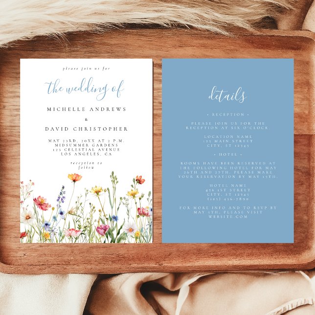 Dusty Blue Whimsical Floral All in One Wedding Invitation (Creator Uploaded)
