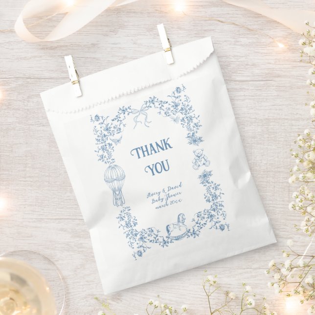 Dusty Blue Whimsical Floral Baby Shower Favor Bag (Clipped)
