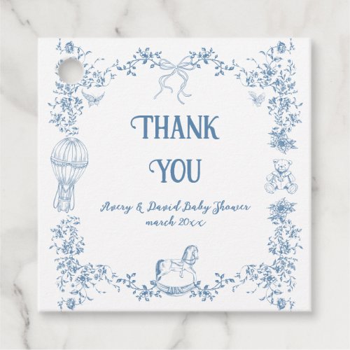 Dusty Blue Whimsical Floral Baby Shower Favor Tags
