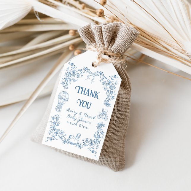 Dusty Blue Whimsical Floral Baby Shower Gift Tags (Creator Uploaded)