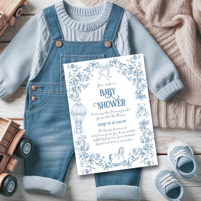 Dusty Blue Whimsical Floral Baby Shower Invitation (Creator Uploaded)