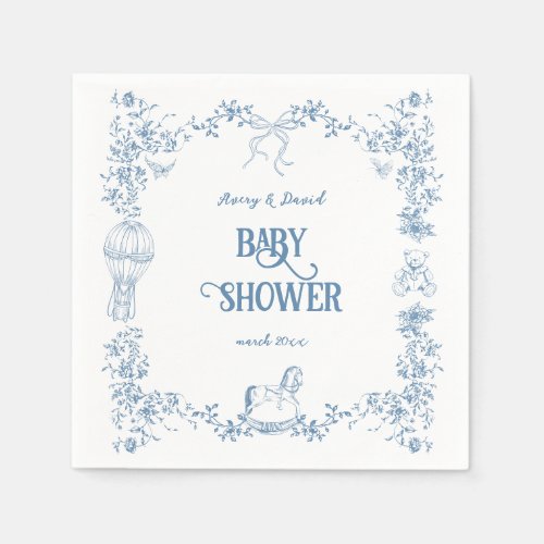 Dusty Blue Whimsical Floral Baby Shower Napkins