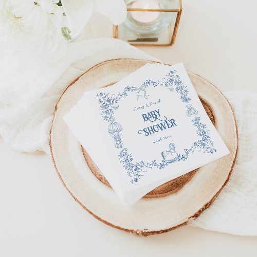 Dusty Blue Whimsical Floral Baby Shower Napkins