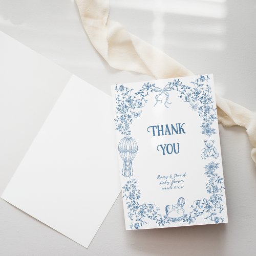 Dusty Blue Whimsical Floral Baby Shower Thank You Card