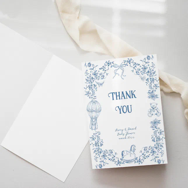 Dusty Blue Whimsical Floral Baby Shower Thank You Card | Zazzle