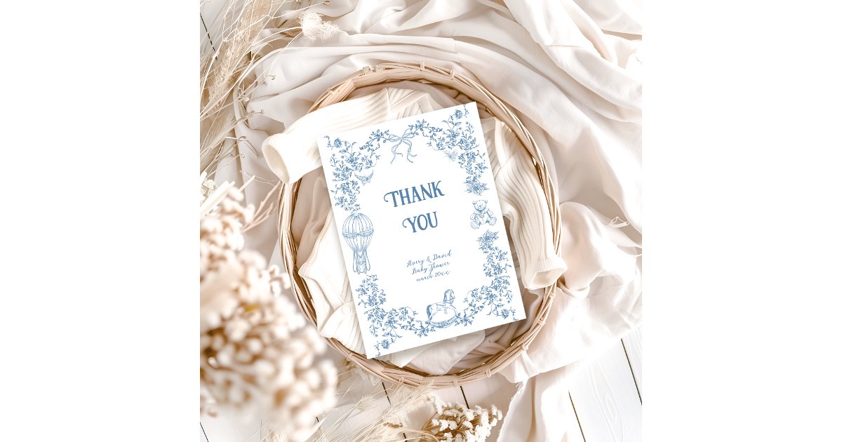 Dusty Blue Whimsical Floral Baby Shower Thank You Card | Zazzle