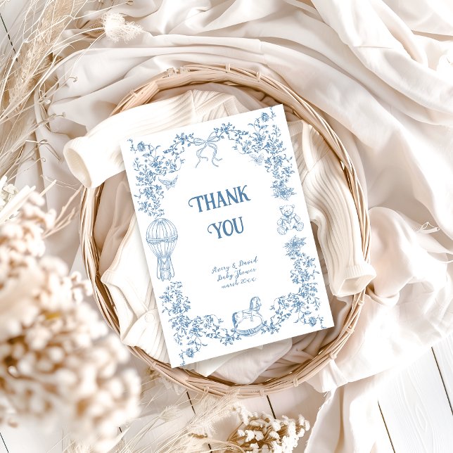 Dusty Blue Whimsical Floral Baby Shower Thank You Card (Creator Uploaded)