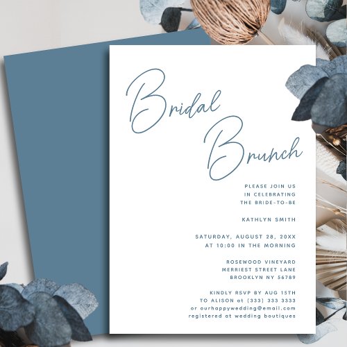 Dusty Blue Whimsical Script Chic Bridal Brunch Invitation