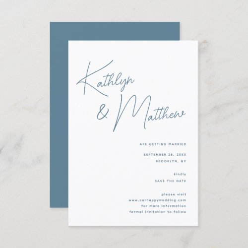 Dusty Blue Whimsical Script Minimalist Modern  Save The Date