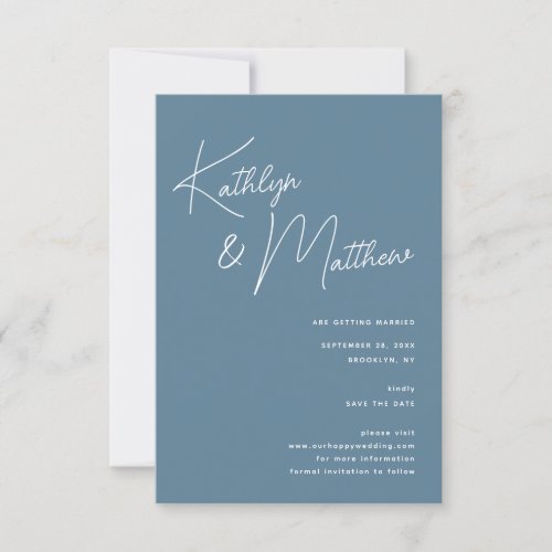 Dusty Blue Whimsical Script Minimalist Modern  Save The Date