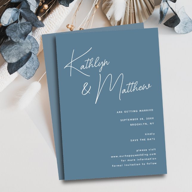 Dusty Blue Whimsical Script Minimalist Modern  Save The Date (Creator Uploaded)