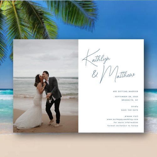 Dusty Blue Whimsical Script Modern Save The Date Magnetic Invitation