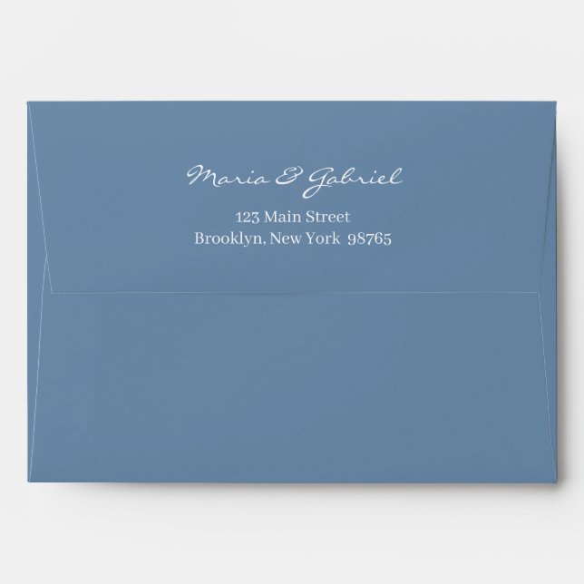 Dusty blue Whimsical Script Return Address Wedding Envelope (Back (Top Flap))
