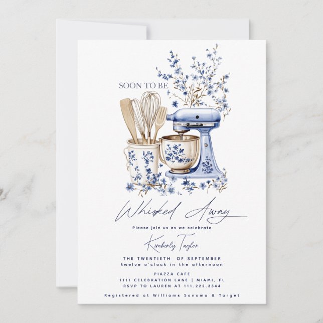 Dusty Blue Whisked Away Bridal Shower Invitation (Front)