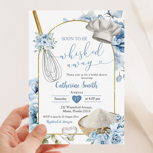 Dusty Blue Whisked Away Bridal Shower Invitation