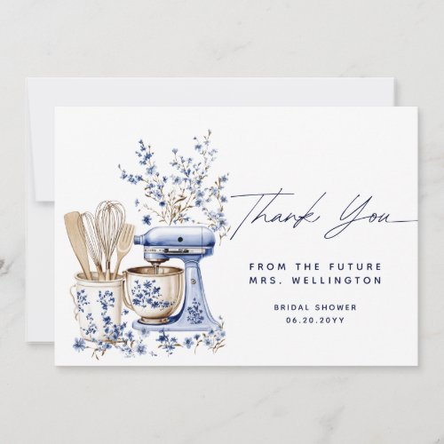 Dusty Blue Whisked Away Bridal Shower Thank You Card