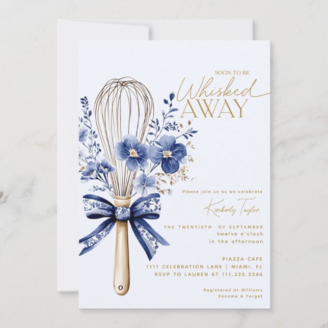 Dusty Blue Whisked Away Toile Bridal Shower Invitation (Front)