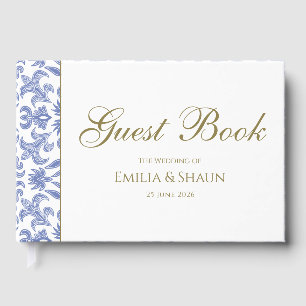 Dusty Blue White and Gold Vintage-Style Wedding Guest Book