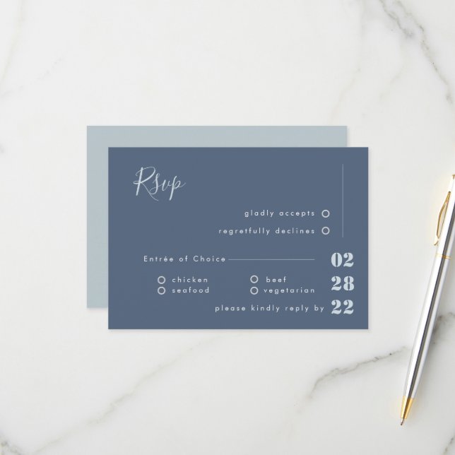 Dusty Blue White and Gray Calligraphy RSVP Wedding (Front/Back In Situ)