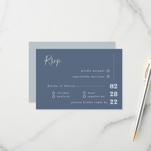 Dusty Blue White and Gray Calligraphy RSVP Wedding