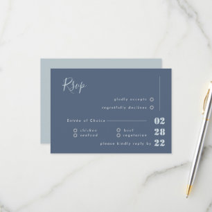 Dusty Blue White and Gray Calligraphy RSVP Wedding Card