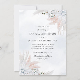 Dusty Blue & White Blush Floral Beach Wedding Invitation