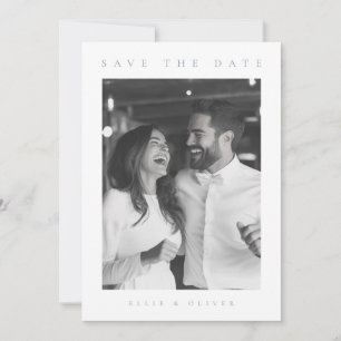Dusty Blue & White Boho Photo Save the Date Invitation