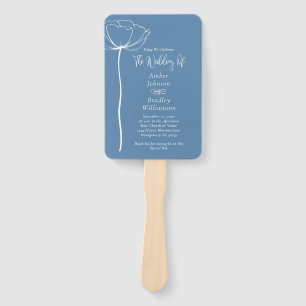 Dusty Blue White Bold Minimal Floral Program Hand Fan