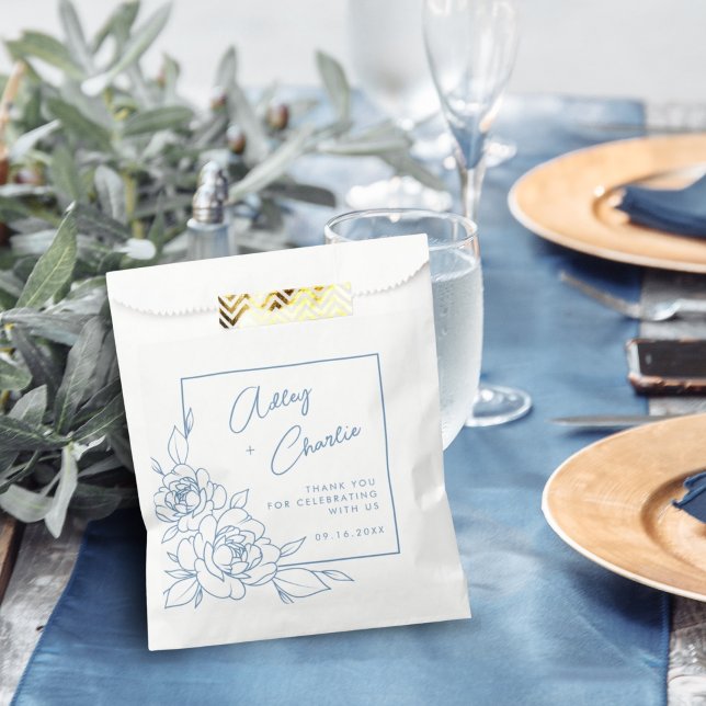 Dusty Blue White Botanical Wedding Favor Thank You Bag (Creator Uploaded)