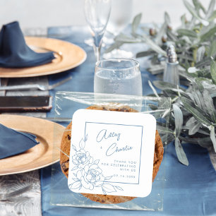 Dusty Blue White Botanical Wedding Favor Thank You Square Sticker