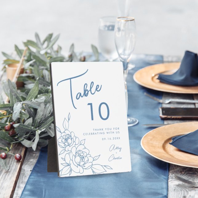 Dusty Blue & White Botanical Wedding Table Number Plaque (Creator Uploaded)
