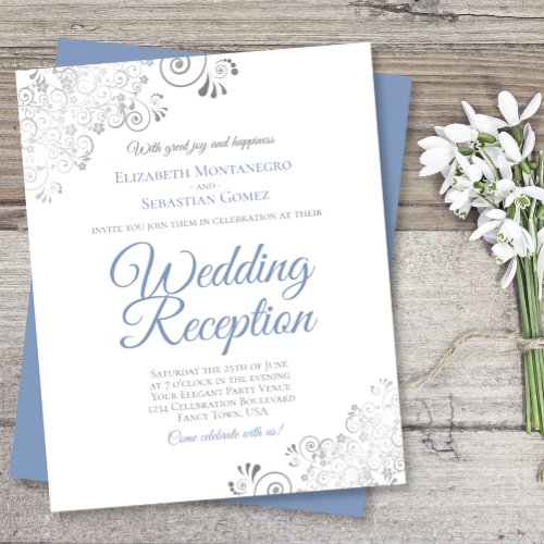 Dusty Blue  White BUDGET Wedding Reception Invite