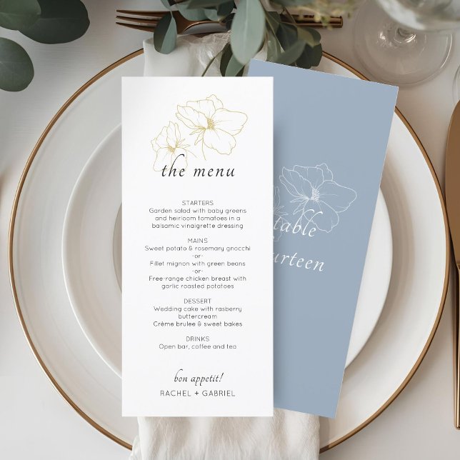 Dusty Blue & White | Chic Floral Wedding  Menu (Creator Uploaded)