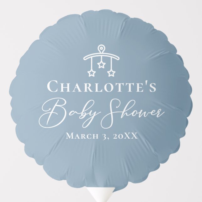 Dusty Blue White Chic Minimalist Baby Shower Balloon (Front)