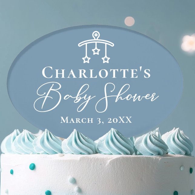 Dusty Blue White Chic Minimalist Baby Shower Cake Topper (Creator Uploaded)