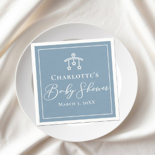 Dusty Blue White Chic Minimalist Baby Shower Napkins