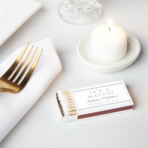 Dusty Blue White Chic Simple Modern Wedding Favors Matchboxes