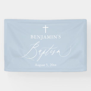 Dusty Blue White Cross Boy Baptism Backdrop Banner
