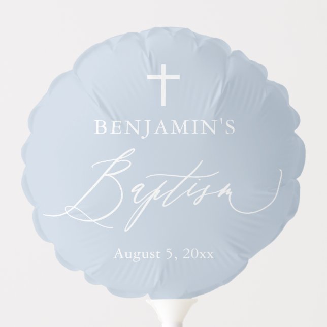 Dusty Blue White Cross Boy Baptism Balloon (Front)
