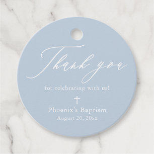 Dusty Blue White Cross Boy Baptism Favor Tags